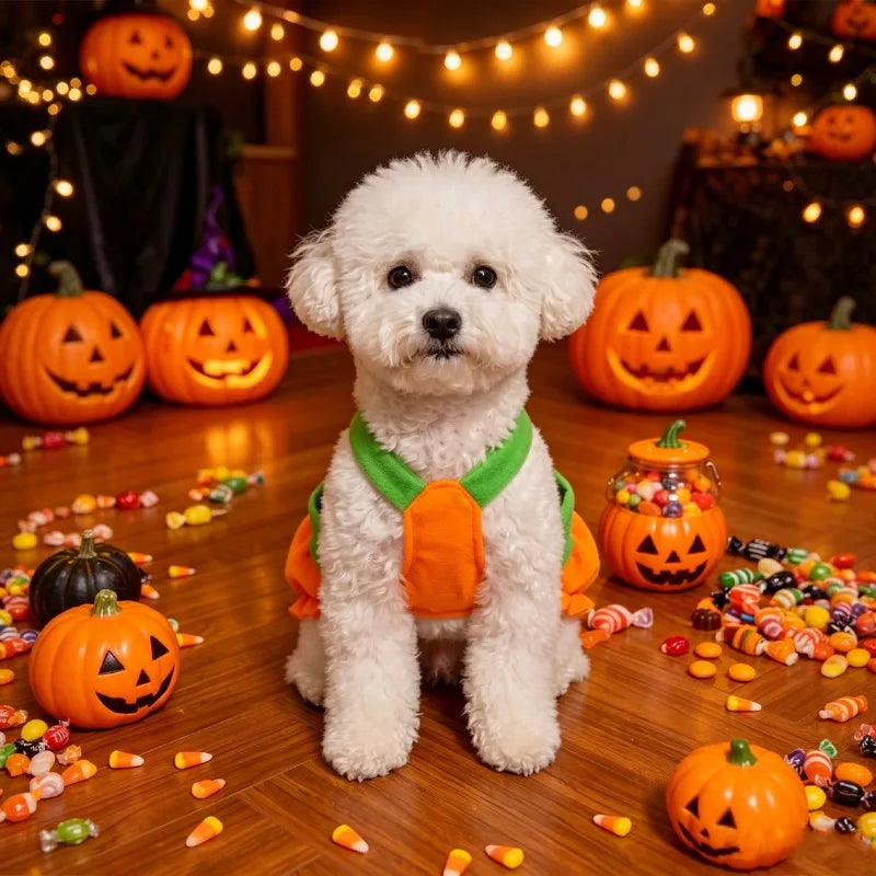 Pumpkin Dress Costume for Small Dogs & Cats – Washable Halloween Outfit, XS–XXL