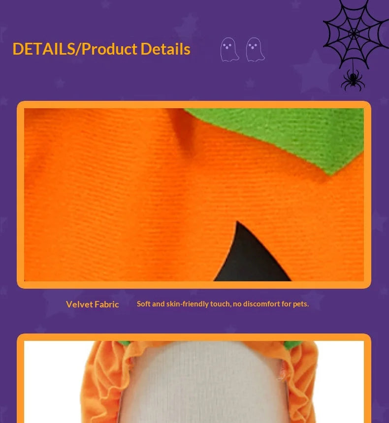 Pumpkin Dress Costume for Small Dogs & Cats – Washable Halloween Outfit, XS–XXL