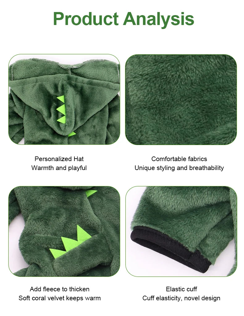 Pet Cat Dog Halloween Dog Clothes for Small Dogs Funny Dinosaur Cosplay Costume Winter Warm Cat Coat Fleece Hoodies Sweater