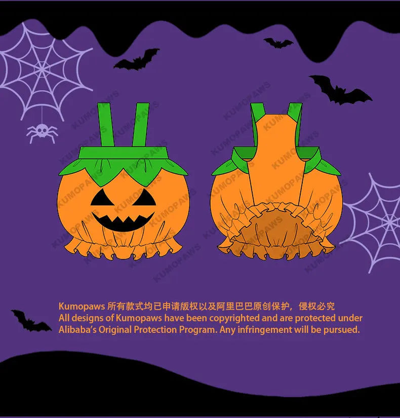 Pumpkin Dress Costume for Small Dogs & Cats – Washable Halloween Outfit, XS–XXL