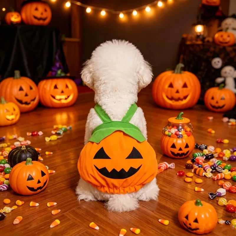 Pumpkin Dress Costume for Small Dogs & Cats – Washable Halloween Outfit, XS–XXL