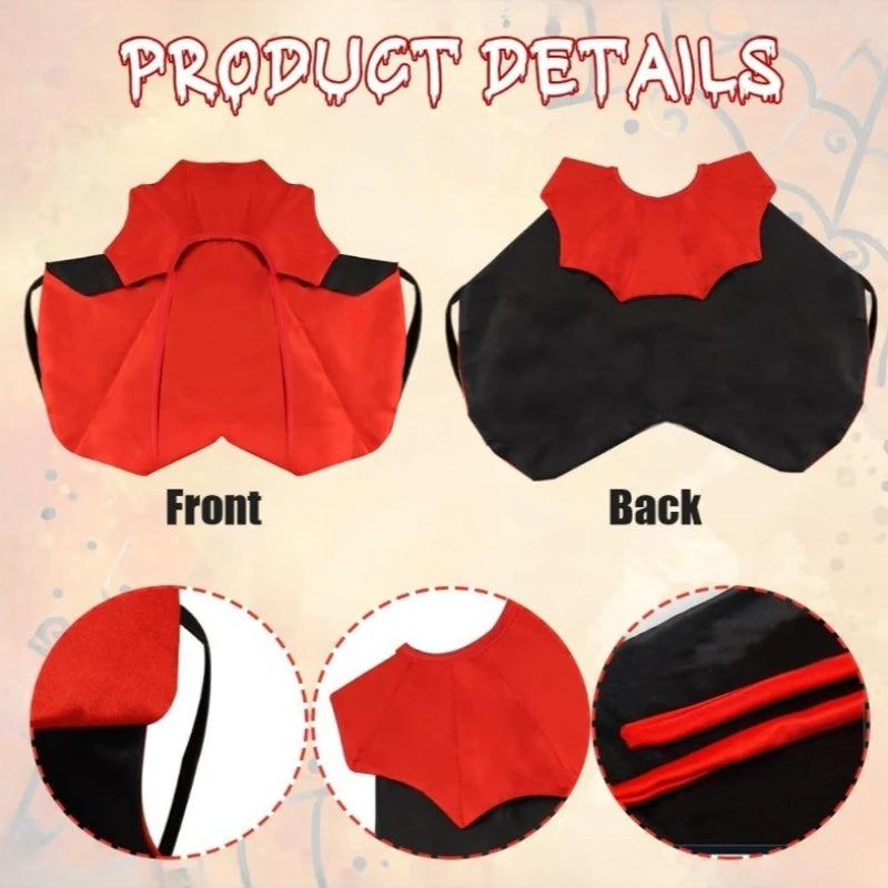 Halloween Pet Cape Costume with Bat Wings Adjustable Vampire Cloak for Puppy Kitten Dog Cat Cosplay Party Holiday Decorations