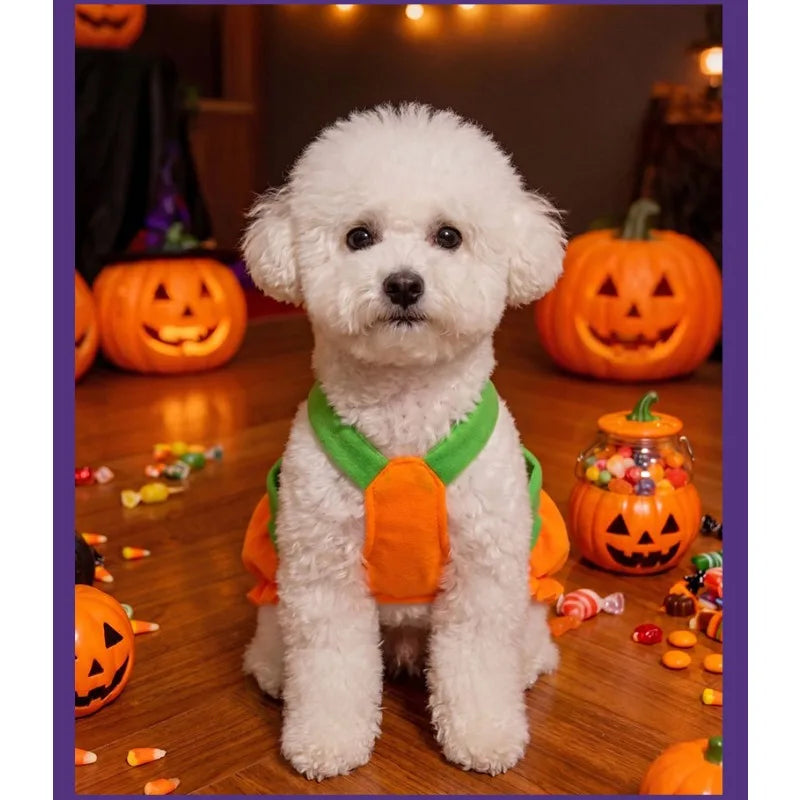 Pumpkin Dress Costume for Small Dogs & Cats – Washable Halloween Outfit, XS–XXL