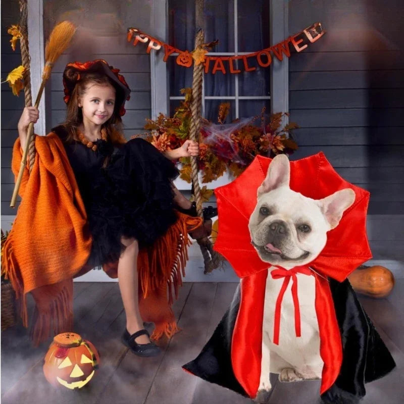 Halloween Pet Cape Costume with Bat Wings Adjustable Vampire Cloak for Puppy Kitten Dog Cat Cosplay Party Holiday Decorations