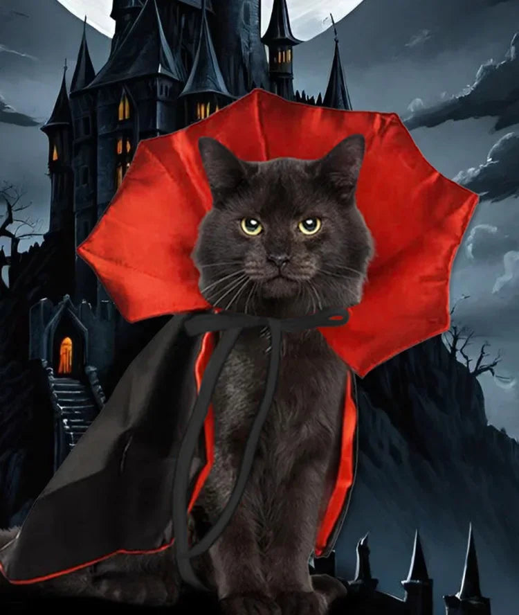 Halloween Pet Cape Costume with Bat Wings Adjustable Vampire Cloak for Puppy Kitten Dog Cat Cosplay Party Holiday Decorations
